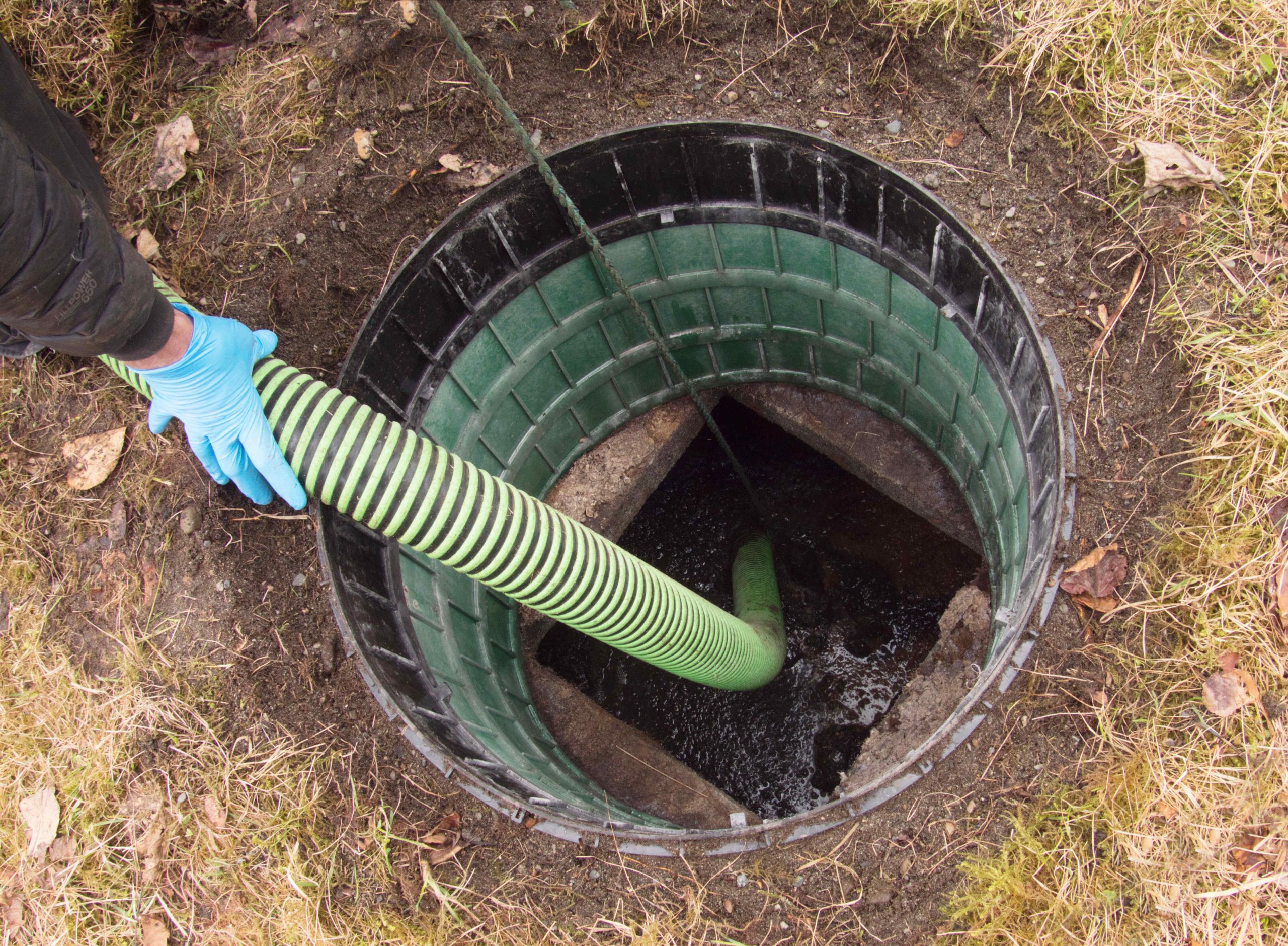 Hose pumping out home septic tank